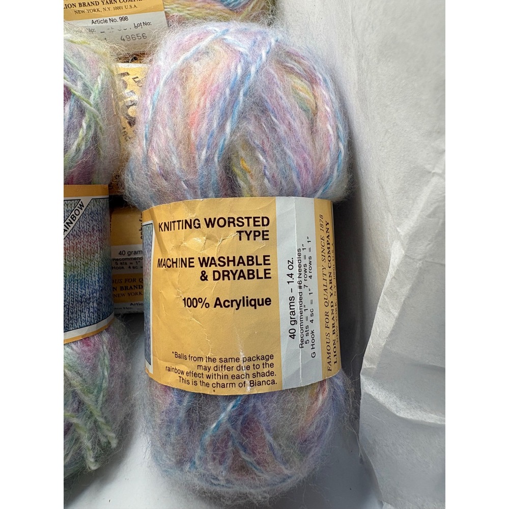 Lion Brand Bianca Yarn 12 Count Rainbow Multi Color Mohair Look France 998 301 - Picture 5 of 7